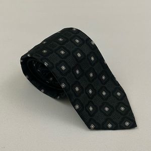 Faconabble Gorgeous Thickly Woven All Silk Black Tie with Floral Accents